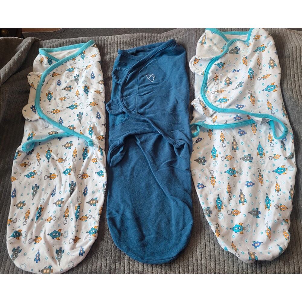 Set of 3 Swaddle Me size LARGE swaddles: blue & spaceship print